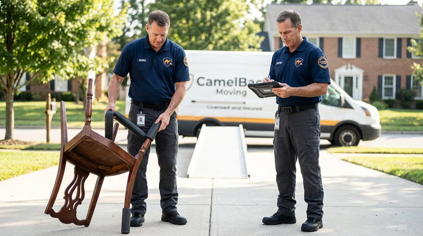 Movers inspecting furniture for damage prevention before loading in Darien, IL