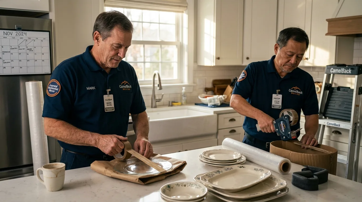 Professional crew packing kitchen dishware in Darien, IL